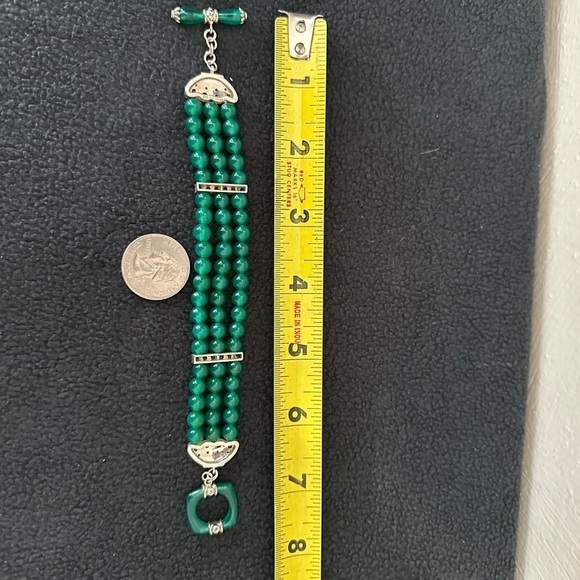 Sterling Green Rhinestone 3-Strand Toggle Bracelet - Picture 5 of 7